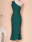 cheap Elegant Dresses-Women&#039;s Knee Length Dress Sheath Dress Green White Sleeveless Ruffle Solid Colored One Shoulder Spring Summer Hot Sexy Ruffle Slim S M L XL