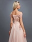 cheap Evening Dresses-A-Line Elegant Formal Dress Prom Formal Evening Sweep / Brush Train Sleeveless Off Shoulder Tulle Over Lace with Beading Appliques 2025