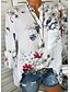 baratos Tops &amp; Blouses-Mulheres Blusa Camisa Social Floral Flor Manga Longa Floral Bolsos Botão Decote Redondo Básico Blusas Branco Azul Vermelho