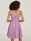 cheap Mother of the Bride Dresses-A-Line Bridesmaid Dress Halter Neck Sleeveless Keyhole Knee Length Chiffon with Ruffles 2022