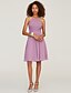 cheap Mother of the Bride Dresses-A-Line Bridesmaid Dress Halter Neck Sleeveless Keyhole Knee Length Chiffon with Ruffles 2022
