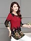 cheap Tops &amp; Blouses-Women&#039;s Daily Blouse Floral Solid Colored 3/4 Length Sleeve Tops Basic Blue Red