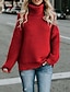 cheap Sweaters &amp; Cardigans-Women&#039;s Basic Streetwear Split Solid Colored Pullover Long Sleeve Loose Regular Sweater Cardigans Turtleneck Fall Winter Black Red Yellow