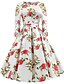 cheap Midi Dresses-Women&#039;s Swing Dress Knee Length Dress Red Yellow Blushing Pink Long Sleeve Floral Print Patchwork Print Fall Round Neck Elegant Vintage 2021 S M L XL XXL