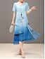 abordables Robes de mère-Femme Robe de Mousseline Manches Courtes Eté - Chinoiserie Imprimé Fleurie Grandes Tailles Sortie Bleu Rouge M L XL XXL 3XL