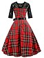 cheap Vintage Dresses-Women&#039;s A Line Dress - Half Sleeve Plaid / Check Lace Print Summer 1950s Vintage Christmas Holiday Going out Red S M L XL XXL
