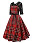 cheap Vintage Dresses-Women&#039;s A Line Dress - Half Sleeve Plaid / Check Lace Print Summer 1950s Vintage Christmas Holiday Going out Red S M L XL XXL