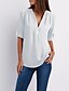 cheap Tops &amp; Blouses-Women&#039;s Blouse Solid Colored Casual Daily Short Sleeve Blouse Shirt V Neck Zipper Quarter Zip Basic Essential Watermelon Pink White Black S