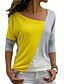 baratos T-shirts-Mulheres Camiseta Estampa Colorida Manga Longa Decote Redondo Blusas Azul Amarelo Cinzento