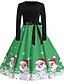 cheap Christmas Dresses-Women&#039;s Swing Dress Knee Length Dress Blue Purple Green Red Long Sleeve Print Lace up Print Fall Round Neck Casual Christmas Loose 2021 S M L XL XXL