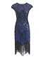 billige Elegant kjole-Tube / kolonne Brølende 20&#039;ere Kjole Festtøj Assymetrisk Kortærmet Høj halset Polyester med Paillette Kvast 2022