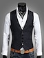 cheap Sale-Men&#039;s Vest Work Solid Colored Slim Polyester Men&#039;s Suit Navy Blue / Black / Brown / Sleeveless / Plus Size / Business Formal