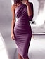 cheap Dresses-Women&#039;s Knee Length Dress Bodycon Party Dress Black Gray Purple Wine Army Green Red Half Sleeve Ruched Pure Color One Shoulder Fall Personalized Hot Sexy 2022 S M L XL XXL