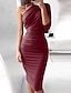 cheap Dresses-Women&#039;s Knee Length Dress Bodycon Party Dress Black Gray Purple Wine Army Green Red Half Sleeve Ruched Pure Color One Shoulder Fall Personalized Hot Sexy 2022 S M L XL XXL