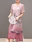 cheap Mother Dresses-Plus Size Going out Chinoiserie Chiffon Dress Floral Print Summer Blue Red XL XXL XXXL