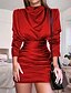 cheap Dresses-Women‘s Wedding Guest Dress Homecoming Dress Black Dress Mini Dress Black Red Royal Blue Long Sleeve Pure Color Ruched Winter Fall Autumn Crew Neck Stylish Party Winter Dress 2023