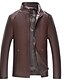 abordables Men&#039;s Christmas Outerwear-Homme Quotidien Basique Printemps &amp; Automne / Automne hiver Grandes Tailles Normal Veste de cuir, Couleur Pleine Mao Manches Longues Polyuréthane / Polyester Marron / Noir