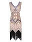 cheap Elegant Dresses-Sheath / Column Flapper 1920s Fashion Party Wear Cocktail Party Valentine&#039;s Day Dress V Neck Sleeveless Tea Length Polyester with Crystals Tassel 2021