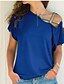 abordables T-shirts-T-shirt Femme Quotidien Couleur Pleine Manches Courtes Transparent Epaules Dénudées Une Epaule basique Noir Bleu Violet Hauts Standard Coton