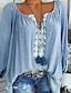 cheap Tops &amp; Blouses-Women&#039;s Blouse Geometric Sexy Plus Size Daily Long Sleeve Blouse Shirt U Neck Ruffle Lace White Black Blue S / Summer / Winter