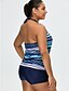 baratos Peça única-Mulheres Roupa de Banho Tankini Tamanho Europeu / Americano roupa de banho Listrado Azul Com Alças Fatos de banho