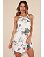cheap Boho Dresses-Women&#039;s Strap Dress Short Mini Dress - Sleeveless Print Holiday Beach White Navy Blue S M L XL