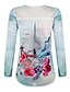 cheap T-Shirts-Women&#039;s Blouse Shirt Blue Floral Flower Print Long Sleeve Daily Casual Chinoiserie Round Neck Regular Plus Size S