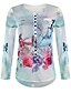cheap T-Shirts-Women&#039;s Blouse Shirt Blue Floral Flower Print Long Sleeve Daily Casual Chinoiserie Round Neck Regular Plus Size S