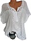 preiswerte T-shirts-Damen Übergröße Spitzenhemd Hemd T Shirt Bluse Glatt Einfarbig Rosa Schwarz Weiß Spitze Langarm V Ausschnitt Regular Fit Frühling Herbst