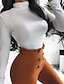 baratos Pants-Mulheres Básico Sofisticado Clássico Social chinês Calças Com Stretch Cor Sólida Cintura Alta Preto Camelo S M L XL