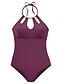 cheap One-Pieces-Women&#039;s One Piece Swimsuit Hollow Out Strappy High Waist Purple Black Swimwear Halter High Neck Bathing Suits / Wrap / Padded Bras