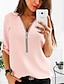 baratos Tops &amp; Blouses-Mulheres Tamanho Grande Blusa Camisa Social Cor Sólida Decote V Quarter Zip Blusas Rosa Vermelho Branco