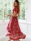 billige Boheme-inspirerede kjoler-Dame Swing Kjole Hvid Rød Kortærmet V-hals Boheme Tynd S M L XL / Maxi