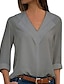 baratos Tops &amp; Blouses-Mulheres Tamanhos Grandes Blusa Camisa Social Tecido Sólido Manga Longa Decote V Blusas Branco Preto Roxo