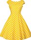 baratos Vestidos Vintage-Mulheres Vestido A Line Preto Vermelho Amarelo Sem Manga Poá Estampado Decote V Anos 50 S M L XL XXL 4XL 5XL / Tamanhos Grandes