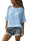 abordables Tops &amp; Blouses-Mujer Tallas Grandes Camiseta Un Color Sexy Encaje Retazos Escote Redondo Tops Blanco Azul Piscina Morado