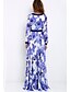 cheap Maxi Dresses-Women&#039;s Swing Dress Maxi long Dress - Long Sleeve Floral Flower Floral Fashion Spring Summer Deep V Elegant Chiffon Blue S M L XL XXL XXXL