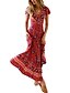 cheap Boho Dresses-Women&#039;s A-Line Dress Short Sleeve Floral Deep V Boho White Blue Red S M L XL / Maxi