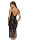 cheap Party Dresses-Women&#039;s Bodycon Dress - Sleeveless Solid Colored Backless Tassel Fringe Deep V Basic Party Homecoming Black Red Gold Silver Beige S M L XL