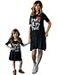preiswerte New Arrivals-Mama und ich Aktiv Grundlegend Geometrisch Buchstabe Druck Kurzarm Standard Knielang Standard Kleid Schwarz