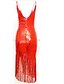 cheap Party Dresses-Women&#039;s Bodycon Dress - Sleeveless Solid Colored Backless Tassel Fringe Deep V Basic Party Homecoming Black Red Gold Silver Beige S M L XL