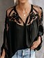 cheap Tops &amp; Blouses-Women&#039;s Plain Solid Colored Street Long Sleeve Blouse Shirt V Neck Mesh Lace Tops Loose White Black S
