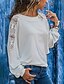 cheap Tops &amp; Blouses-Women&#039;s Plus Size T shirt Plain Solid Colored Long Sleeve Patchwork Round Neck Tops White Black Blushing Pink