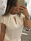 cheap T-Shirts-Women&#039;s Blouse Eyelet top Shirt Plain Solid Colored Round Neck Cut Out Zipper Lace Basic Casual Tops Regular Fit Blue White Black