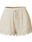 baratos Bottoms-Mulheres Básico Tamanhos Grandes Shorts Calças - Sólido Renda Cintura Alta Branco Preto Azul S / M / L