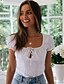 baratos New in Tops-Mulheres Camisa Social Sólido Decote V Delgado Branco M