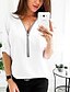 baratos Tops &amp; Blouses-Mulheres Blusa Camisa Social Sólido Patchwork Quarter Zip Decote V Básico Blusas Branco Vermelho Rosa