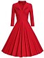 cheap Maxi Dresses-Women&#039;s Swing Dress Cotton Midi Dress - Long Sleeve Solid Colored Ruched Deep V Vintage Cotton Slim Black Red Navy Blue S M L XL XXL
