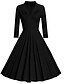 cheap Maxi Dresses-Women&#039;s Swing Dress Cotton Midi Dress - Long Sleeve Solid Colored Ruched Deep V Vintage Cotton Slim Black Red Navy Blue S M L XL XXL