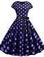 cheap Vintage Dresses-Women&#039;s Swing Dress Knee Length Dress - Short Sleeve Polka Dot Geometric Color Block Print Drawstring Elegant Punk &amp; Gothic Blue Purple Yellow Blushing Pink Wine Fuchsia Green S M L XL XXL